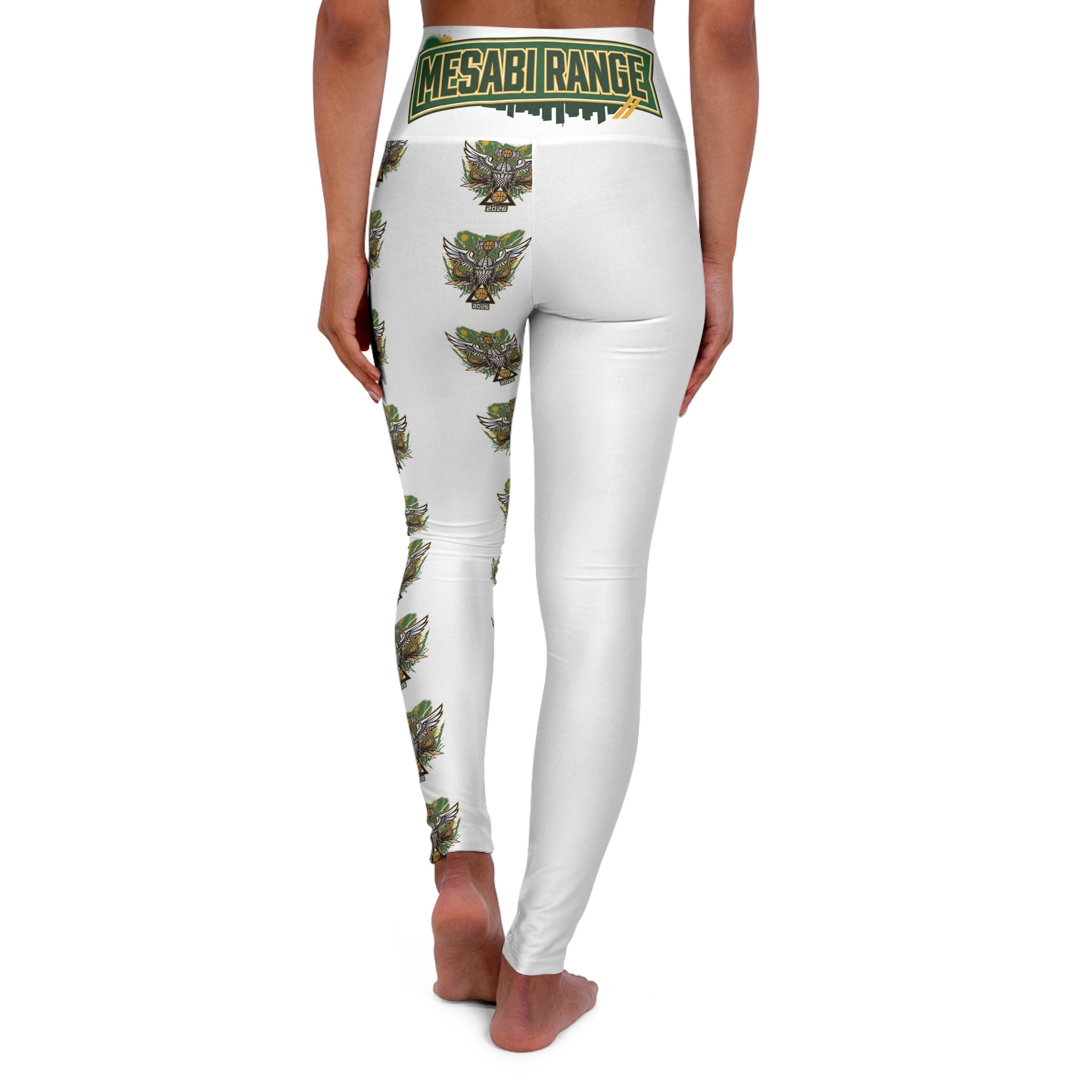 High-Waisted Yoga Leggings — Green Eagle Crest All-Over Print