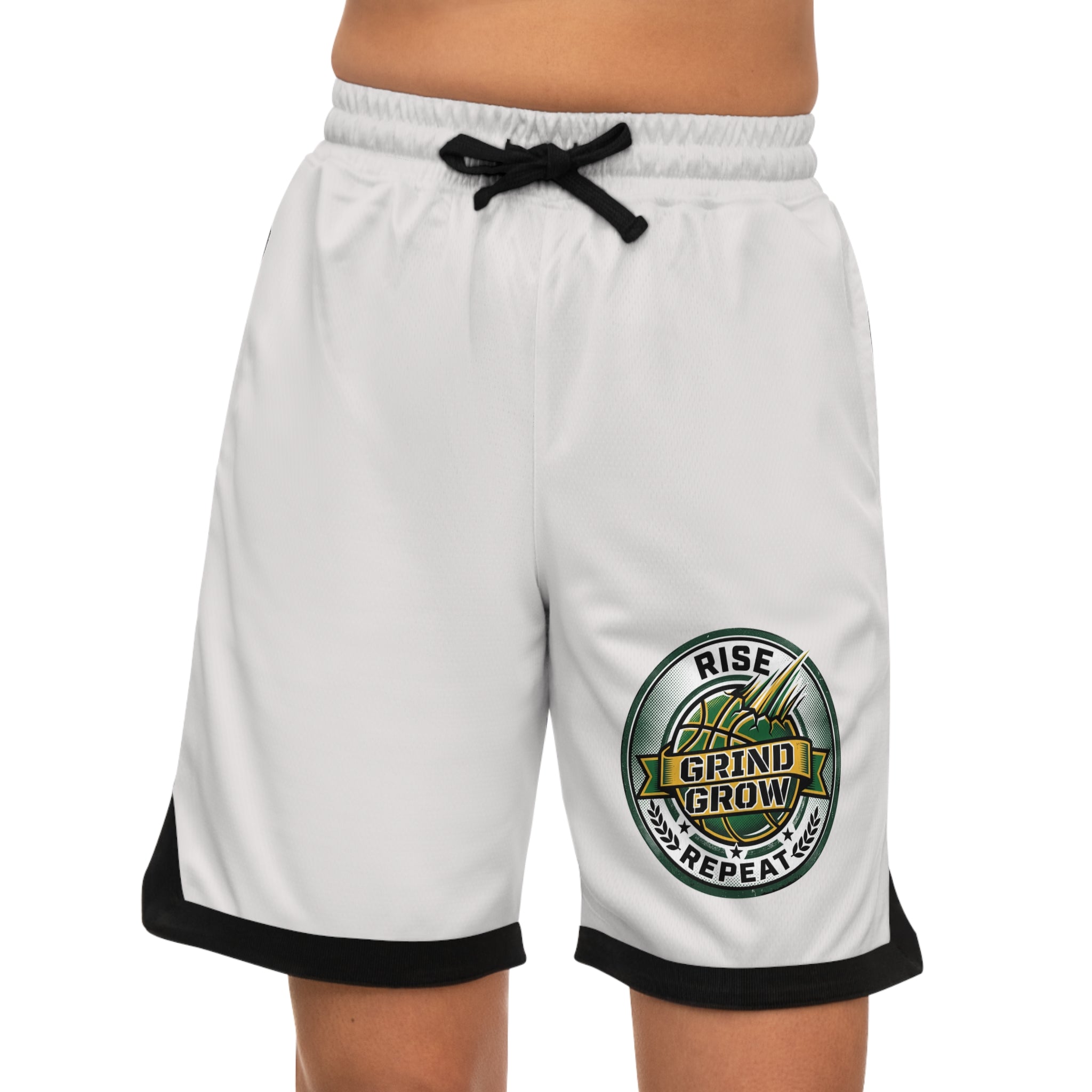 Basketball Shorts — "Rise, Grind, Repeat" Logo Athletic Ribbed Shorts