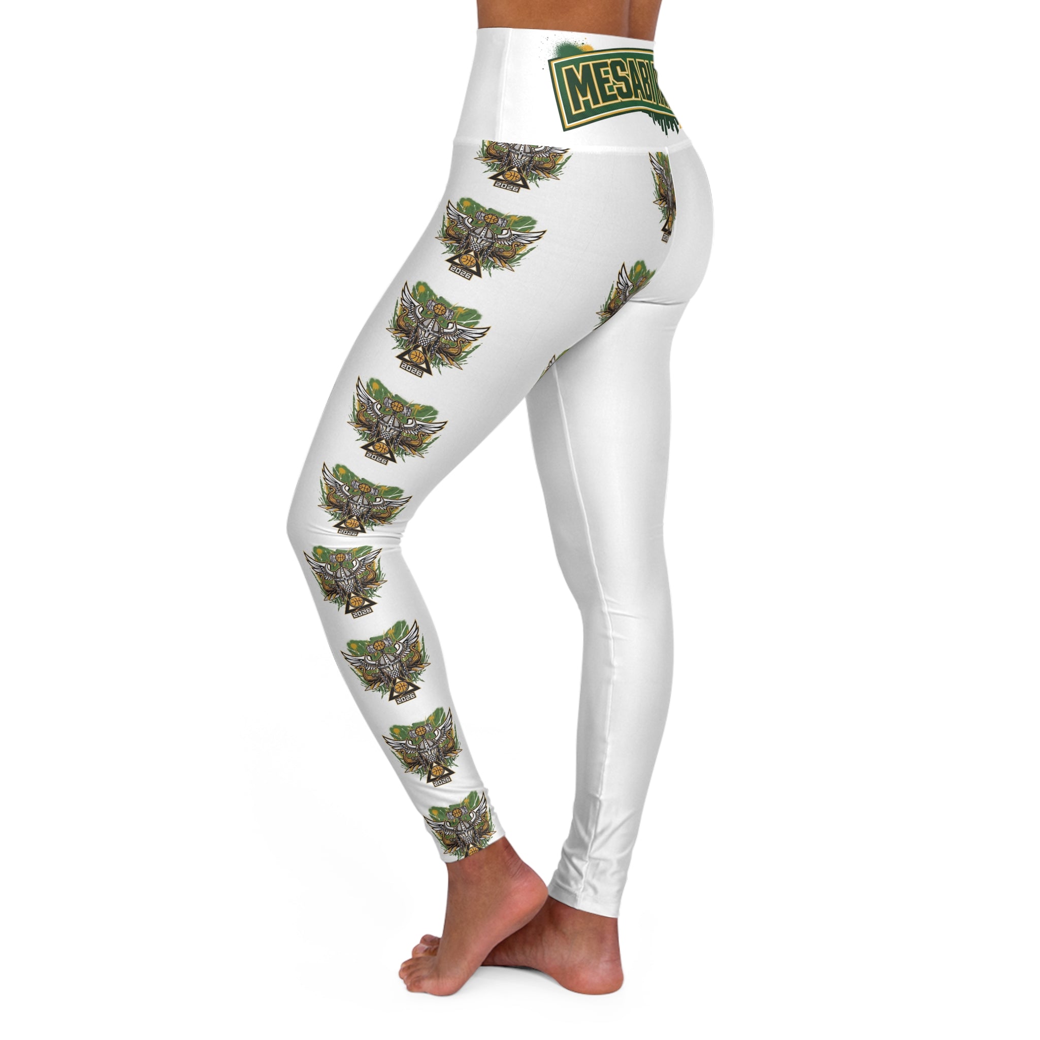 High-Waisted Yoga Leggings — Green Eagle Crest All-Over Print