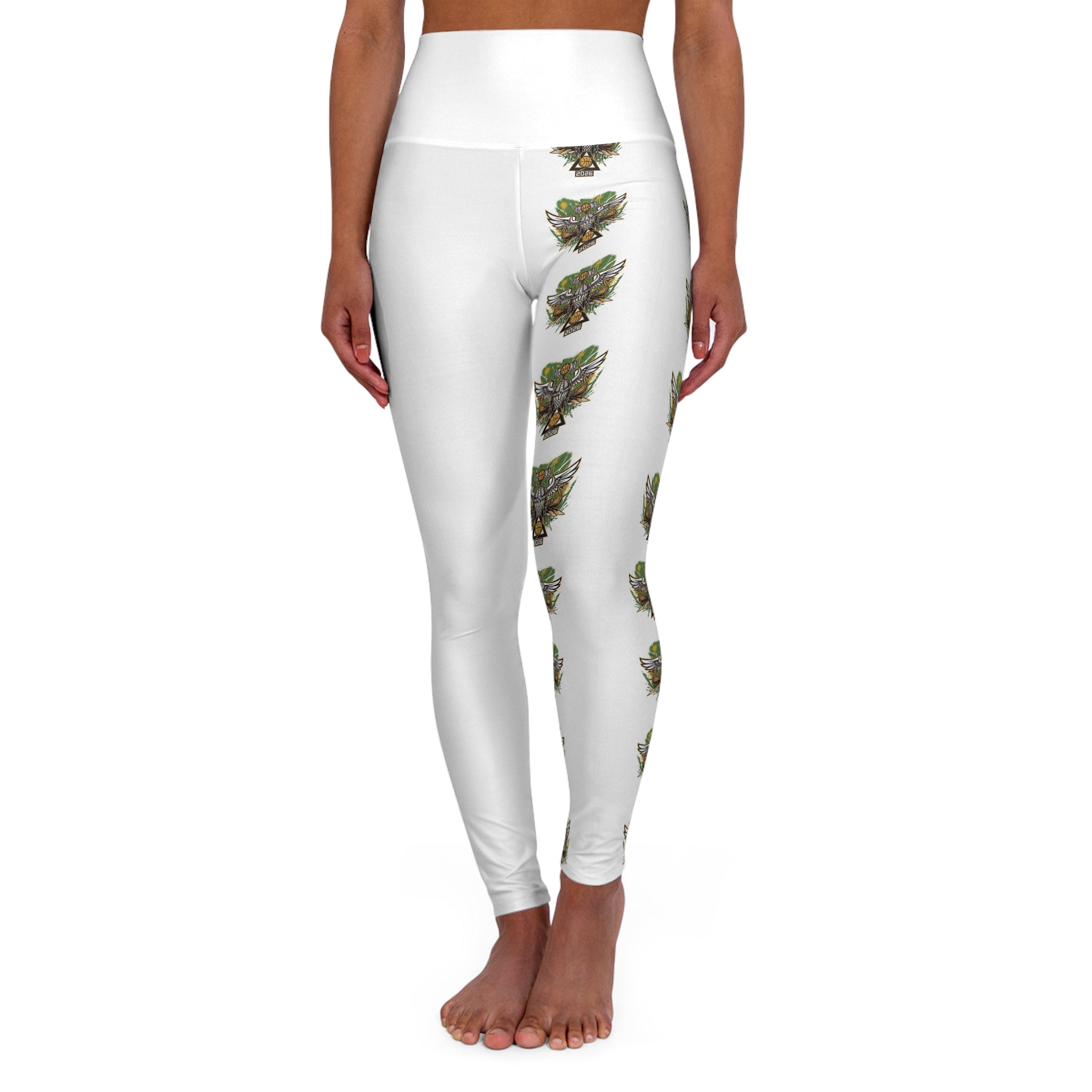 High-Waisted Yoga Leggings — Green Eagle Crest All-Over Print