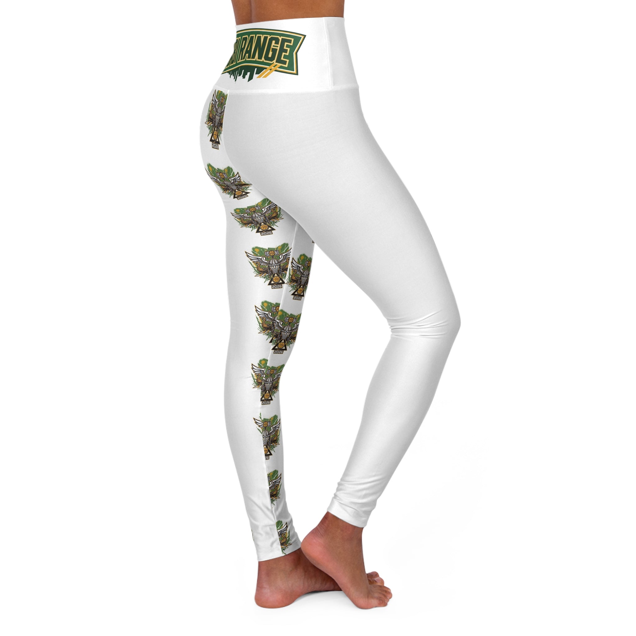 High-Waisted Yoga Leggings — Green Eagle Crest All-Over Print
